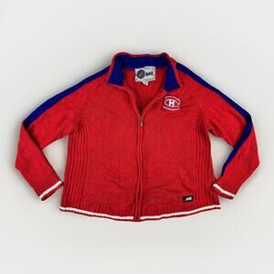 Vintage NHL‎ Montreal Canadiens Knit Zip Up Sweater Mens L Red Full Zip Jacket